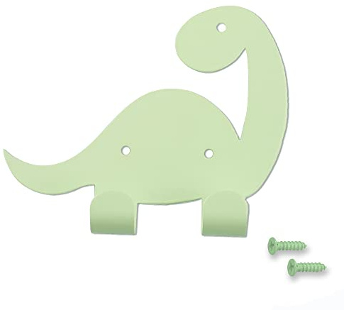 Keypak Ganci doppi per cappotti a forma di dinosauro, ganci decorativi in metallo per porta e parete, per camera da letto o cameretta dei bambini, fissaggi in coordinato inclusi (verde)
