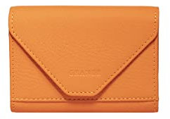 grande 3639 – Kartenetui aus echtem Leder für Damen und Herren, schmale, minimalistische Akkordeon-Geldbörse mit Magnetverschluss (Orange)