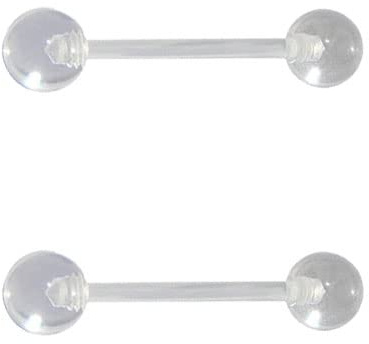 DENI 2 Piercings lengua transparente con barra flexible 16mm de largo, material bioplast antialergico