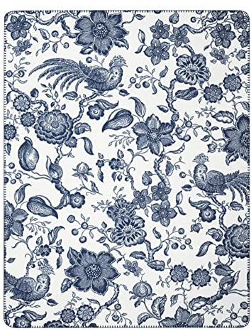 Villeroy & Boch® Wohndecke Paradiso Navy-Peony, Sofa-Decke in 150x200 cm | weiche Wohndecke aus Baumwollmischgewebe, Sofa-Decke Made in Germany, OEKO-TEX Made in Green, Couchdecke mit Blütenmuster