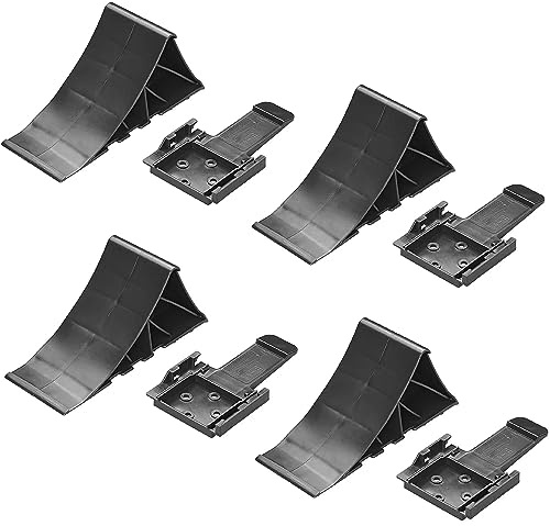 Preiswert&Gut 4x Unterlegkeil Auto Schwarz, Stark & Robustes Set zum Ausgleichen von Wohnwagen, Wohnmobilen, Pkw-Anhängern & Bootsanhängern – Max. Achslast 1600 kg mit Halterung für sicheren Stand