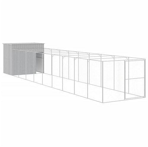 vidaXL Hundkoja med gård ljusgrå 214x1069x181 cm galvaniserat stål, hundhus, hund koja, utomhuskennel, hund hus, hund kojor, utomhuskennlar, hundgård