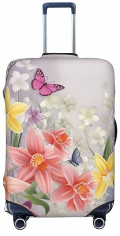 DEHIWI Spring Flowers4 Kofferabdeckung, elastisch, langlebig, Reisegepäckabdeckung, Schutz für 45,7 - 81,3 cm, Schwarz , 85