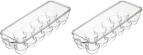 KitchenCraft Fridge-Safe Plastic Egg Holder with Lid, 32.5 x 11.5 cm (13 x 4.5) - Transparent (Paquete de 2)