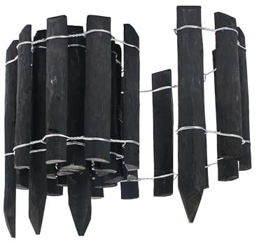 BOGATECO Natürlicher Haselnuss-Rollborder - Garten-Halbpalisade | Imprägniert | Einfache Montage | Dauerhafter Schutz | 60cm x 300cm | Schutz für Beete | Schwarz