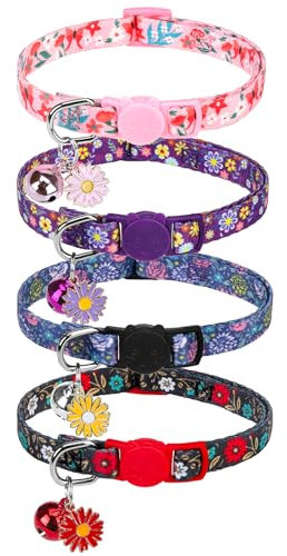 SCENEREAL Breakaway Katzenhalsband mit Glöckchen, Sicherheitsschnalle, weich, verstellbar, für Katzen, Welpen, Frühlingsrosa, Halsbänder für Hunde, Mädchen, Jungen, Blumenmuster