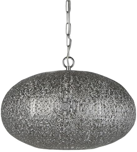 Licht-Erlebnisse Pendelleuchte Metall Ø 39 cm H: max. 1,2 m verstellbar Orientalisch in Nickel glänzend E27 Hängelampe Wohnzimmer Hängelampe Esszimmer