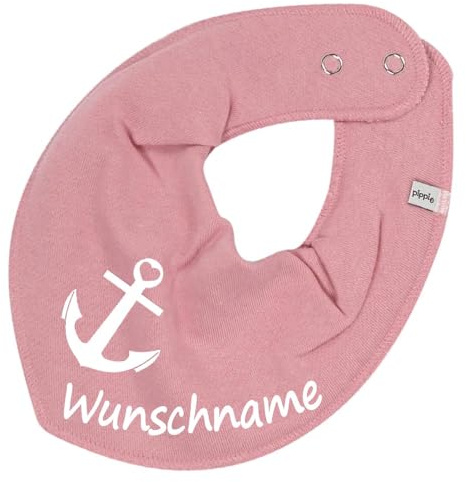 HALSTUCH mit Namen oder Text personalisiert für Baby oder Kind aus Baumwolle in Einheitsgröße Anker altrosa