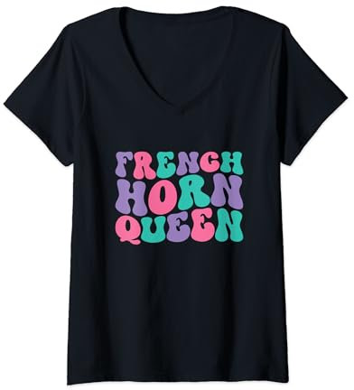 Damen French Horn Queen Damen French Horns Retro Vintage Groovy T-Shirt mit V-Ausschnitt