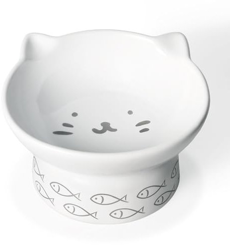Kaiikai’s Elevated Cat Bowls and Dog Food Bowls, 15 oz Ceramic, Tilting Medium and Small Sizes, Cat and Dog Supplies