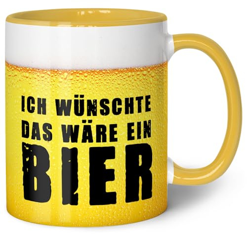 GRAVURZEILE Bedruckte Tasse mit Spruch - Ich wünschte das wäre ein Bier - Tasse für Bierliebhaber - Geschenk zu Geburtstag & Vatertag - Spülmaschinenfest & Mikrowellen geeignet - Gelb