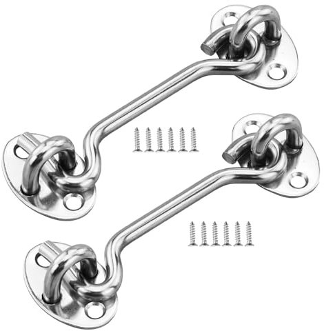 Gancio e occhiello da 10 cm, 2 ganci per cancello argento da 100 mm, gancio per cabina in acciaio inossidabile, gancio per serratura a gancio per porta, chiusura a gancio per cancelli in legno, gancio
