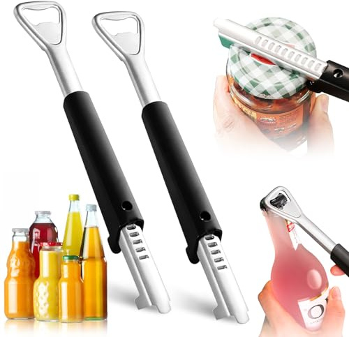 2PCS Adjustable Jar Can Opener, 2 in 1 Multi-Function Can Opener,Extendable Bottle Cap Opener Stainless Steel Jar Grippers for Most Sizes Kitchen Canning Tools