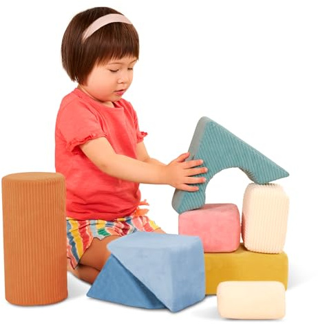 B. toys - Torres Tumble-y - Bloques sensoriales - Juego de Formas de Espuma de 8 Piezas - Tejido Texturizado y táctil - Formas apilables Suaves y geométricas - 6 Meses + | Set de 8 bloques geométricos suaves para apilar, apretar y explorar tejidos texturizados, 6 meses y +