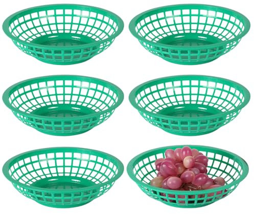 Pasdrucn 6 Pièces Paniers Rond en Plastique pour Restauration Rapide, Barquette Frite, Porte Burger, à Pain Plastique Panier, Paniers De Service en Plastique pour Frites, Sandwichs, Hamburgers (Vert)