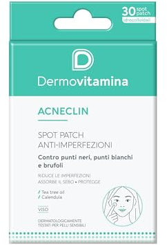 Dermovitamina Spot Patch Anti-imperfezioni - Acneclin - Patch Brufoli - Pimple Patch - Trattamento Localizzato Acne, Brufolo e Punti Neri - Riduce le imperfezioni - Assorbe il Sebo - 30 pezzi