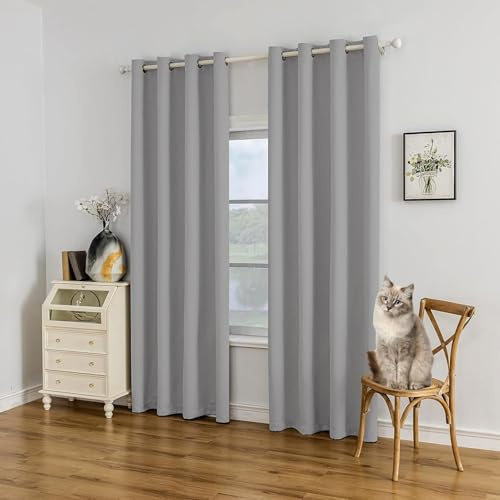 WUXXIANG Gardinen Verdunkelung für Schlafzimmer 190 x 120 cm Knitterfrei Pflegeleicht, Verdunkelungsvorhänge, Lichtblockierende Paneele, mit Raffhalter für Curtains Living Room Büro, Hellgrau