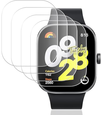 Gelaasso 4 Piezas Protector de Pantalla para Xiaomi Redmi Watch 4, Cristal Templado 9H Anti-Rayaduras, Transparente HD Cristal Templado para Xiaomi Redmi Watch 4