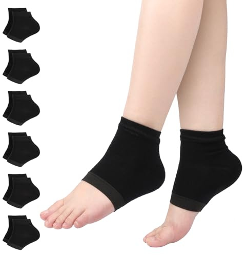 Segbeauty Fersensocken, 6 Paar Gel Socken, Ferse Offene Zehensocken, Silikon Socken, Weich und Durchlüftet, Feuchtigkeitsspendende Fersensocke für Trockene Harte Haut (Schwarz)
