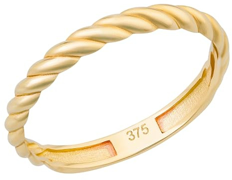 Ardeo Aurum Damen Goldring aus 375 Gold gedreht schmal Vorsteckring Ansteckring Stapelring Gelbgold Größe 54