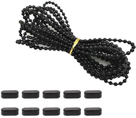 3 Meter Roller Blind Cord Black,Plastic Ball Beaded Chain with 10Pcs Connectors, Blinds Bead Chain Cord