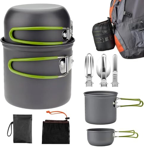 Camping Crockery Set, Outdoor Tableware Set, Mini Camping Tableware, Outdoor Cookware, Camping Pot Made of Aluminium, for Camping, Outdoor, Cooking, Hiking, Travel