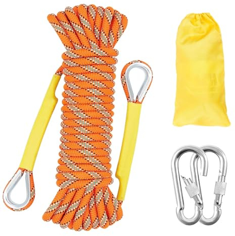 Gangying 10m Climbing Static Rope 12mm High Strength with 2 Carabiners