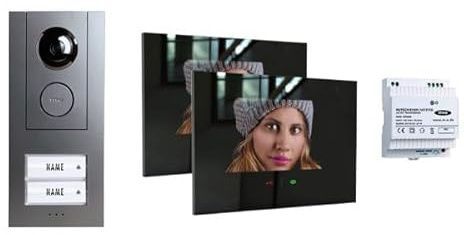m-e Video Türsprechanlage 2 Familie – Sprechanlage mit Kamera für Zweifamilienhaus – WLAN & App-Anbindung – 7 Zoll Touchscreen, Nachtsicht & digitaler Bildspeicher - 4 Draht (Anthrazit/Schwarz)