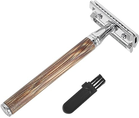 Doppelseitiger Rasierer Vintage Design, mit Bambusgriff, Manuell für Bart | Aluminiumlegierung und Zinklegierung, für Zuhause oder Friseursalon, ohne Klingen Enthalten