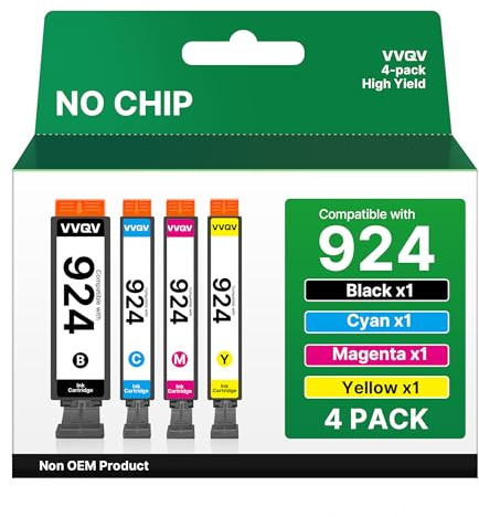 VVQV 924 Druckerpatronen Ersatz für HP 924 Patronen für HP OfficeJet Pro 8120e OfficeJet Pro 8122e 8124e 8125e 8132e 8134e 8135e 8130e 8138e 8139e (No Chip, B/C/M/Y, 4 Pack)