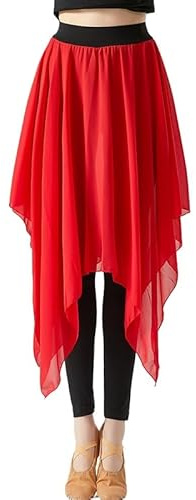 HEARTTOUCH Ballett Wickelrock Damen Chiffon Tanzröcke Asymmetrischer Sheer Ballettrock Gymnastik Tanz Rock Ballettkleidung Dancewear (XXL,Rot)