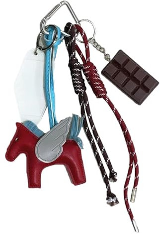Y2k Pony Taschenanhänger, Design Anhänger aus Seil für Handtasche, Schlüsselanhänger, Personalisiert in Kunstleder, Ästhetische Tasche, Charms, Rucksack, Anhänger für Tasche und Schlüssel, Rot