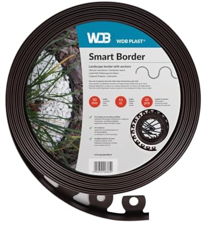 WDB Bordo flessibile per prato in plastica, lunghezza 20 m, altezza 5 cm, con 40 chiodi di fissaggio, marrone