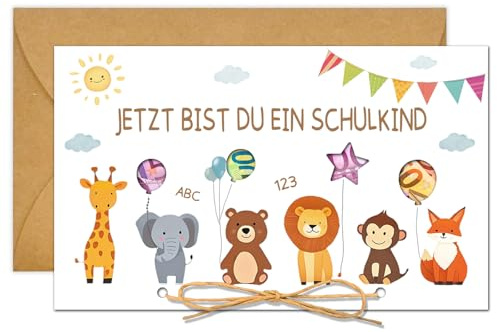 Happirra Geldgeschenk Einschulung Karte mit Umschlag– Original Tiermotiven Schulkind 2025 Schulanfang Geschenk Schultüten Füllung– Geschenk zur Einschulung für Mädchen & Jungen