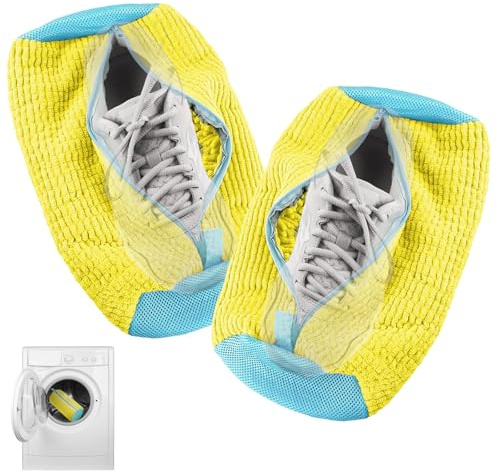 CNMTCCO 2PCS Reusable Shoe Washing Machine Bag, 360° Protection Trainer Washing Machine Bags with Zipper, Shoe Cleaning Bag for Sneakers, Trainers, Running Shoes & Delicates(Yellow)
