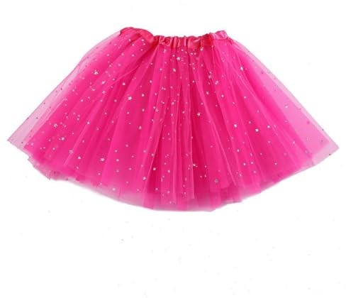Tomedeks Sparkle Tutu Skirt, 3 Layered Tulle Sequin Star Skirts, Pink, Tutu Skirts for Girls, Toddler 2-8, Layered Tulle Dance Skirts for Kids Girls Dance Birthday Princess Party