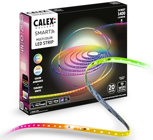 CALEX Smart LED Streifen, 20 m, RGBIC-Farben, flexibel & zuschneidbar, dimmbar, WLAN App- & Sprachsteuerung, inkl. Fernbedienung