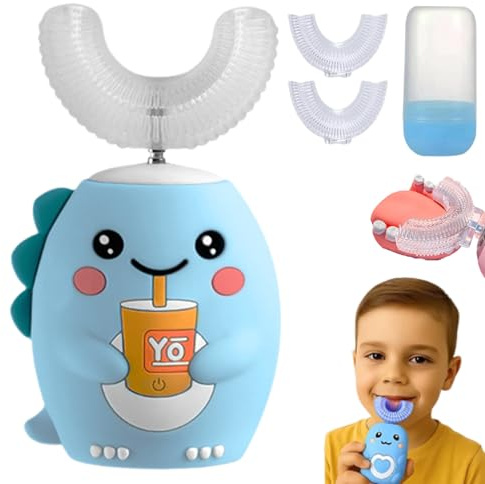Elektrische U-Förmige Kinderzahnbürste, Zahnbürste U Förmige, Elektrische Zahnbürste Kinder Mit 2 Bürstenkopf, 360 ° Mundpflege, Zähneputzen, Das Kinder Lieben (BLUE-2,2-6 Jahren)