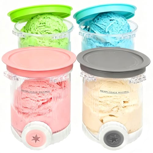 Creami Pint Containers Replacement for Ninja Swirl Ice Cream & Soft Serve Makers, Dishwasher Safe Ninja Creami Accessories 16 oz Containers for Ninja Swirl NC700UK (Blue + Pink + Green + Grey)