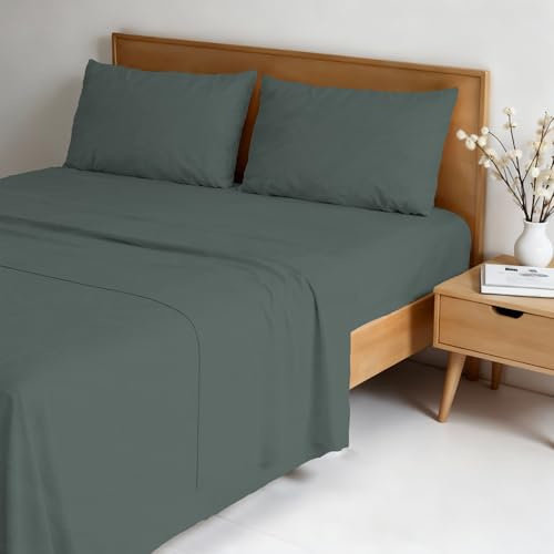Completo letto WATER WASHED Matrimoniale in Microfibra, Set Lenzuola Letto Matrimoniale 4 pezzi Lenzuolo Sotto con Angoli 170x200, Lenzuolo Sopra 240x270, Coppia federe - SALVIA