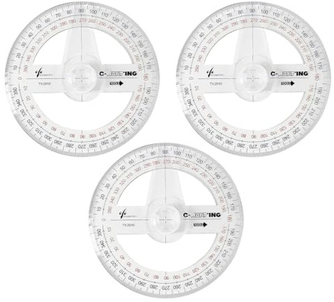 3 Pcs 360 Degree Protractors, Circular Protractor, Plastic Protractor, Transparent Full Round Measuring Tool with Clear Scale, 10 Cm Durable Geometry Accessories for Students, Teachers, School Use