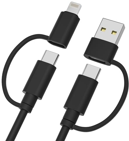 Elebase pour Câble Chargeur,4-en-1 Multi Type C Rapide Charge Cordon 1M | USB C Cordon Chargeur avec USB-A/Lightning Adaptateur pour iPad 10th 9 8 Generation Mini 7 6th Air 5 Pro,iPhone 17 16 15 14