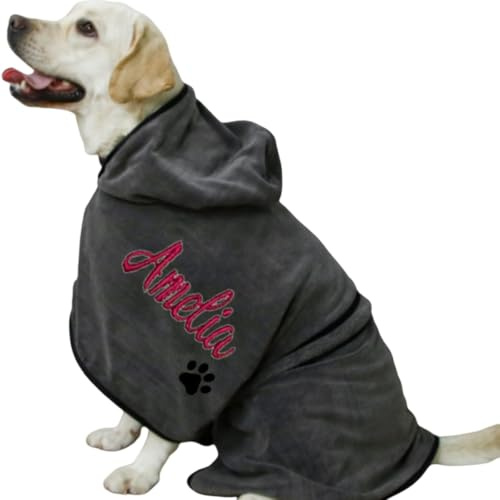 Personalisierter Hundebademantel, Individuell Bestickter Name, Saugfähiger Mit Kapuze Schnelltrocknendes Haustierbadetuch For Nach Dem Bad, Weicher Hundebademantel Aus Mikrofaser(L)
