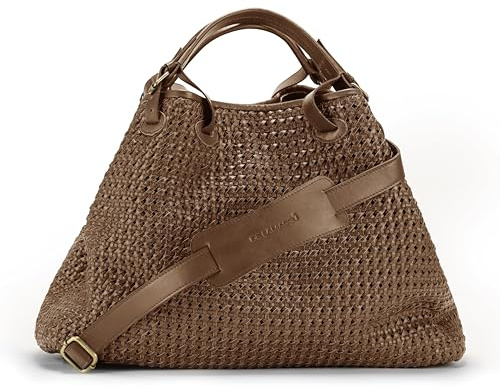 DE LAMASSU® Lyra Handtasche Damen aus echtem Leder – Handgefertigte große Flechttasche mit eleganter Struktur, Schultertasche & Shopper für Alltag, Büro & Freizeit (Cognac)