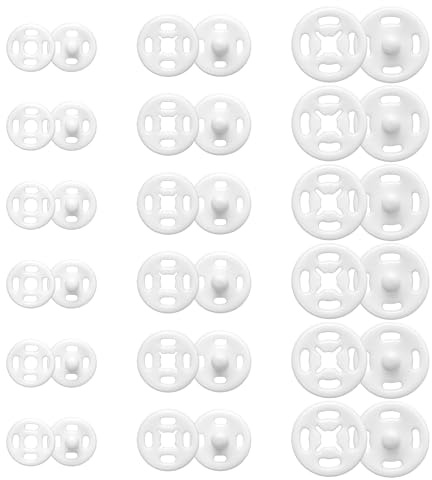 36 Paare Druckknöpfe, Weiß Kunststoff Druckknöpfe zum Annähen Runde Mini Annähen Druckknopf für Kleidung, DIY Handwek, Hemden, Hosen (7,5 mm, 10 mm, 12,5 mm)