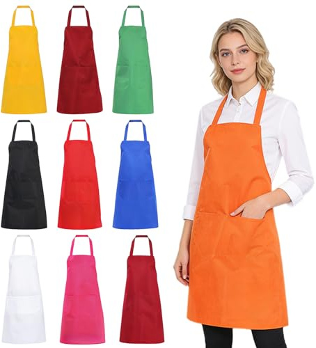 10 Stück Kochschürze, Schürze für Damen Männer, Verstellbare Schürze, 10 Farben Waschbare Schürzen Grillschürze, Bastelschürze Malschürze Erwachsene Küchenschürz für Kochen Basteln Malen Backen