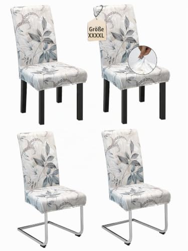 Dmyifan 4er Set Stuhlhussen – Graues Blätter-Muster Chair Cover, Elastisch, Waschbar für Esszimmer, Hochzeit, Party – Modern, Universell Passend