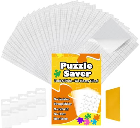 Puzzle Saver Peel Stick Glue Sheets, 18 PCS Clear Adhesive for 3x1000-Piece | Ultra Strong No Mess Alternative to Liquid Glue, Includes 8 Hangers, Easy Wall Display for Home Décor & Gifts