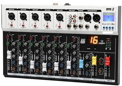 DJ Controller, Mixerkonsol Ljudgränssnitt Bluetooth USB Inspelning PC 48V Fantommatning Delay Repeat Effekt 7 Kanaler DJ Ljudmixer