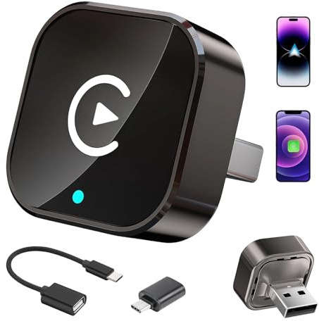 Adaptador Inalámbrico para iPhone Carplay y Android Auto 2 en 1, Mini | Conexión Automática, USB/Type-C, para iOS 10+ Y Android 11+, para Coches a Partir de 2016, Plug&Play, WiFi 2,4+5,0 GHz